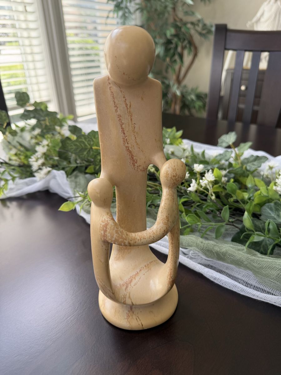Family Statue Soap Stone Carving - Abstract Sculpture of Parents and Children