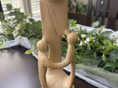 Family Statue Soap Stone Carving - Abstract Sculpture of Parents and Children