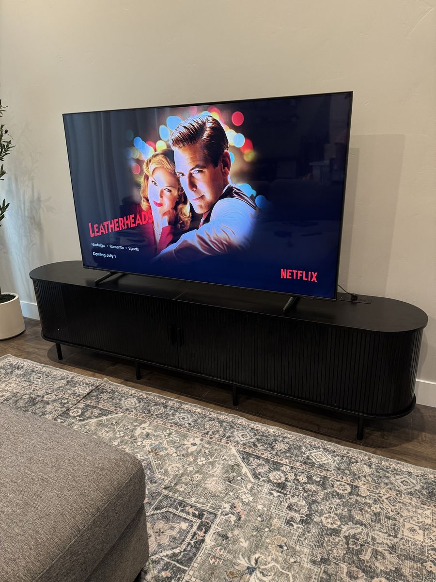 Black Fluted Media Console Entertainment Center TV Stand with Storage