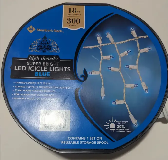 Roll of Blue Icicle Christmas Lights