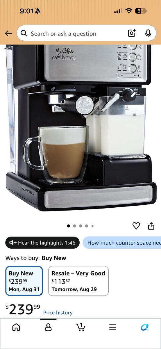 Mr. Coffee Café Barista Espresso and Cappuccino Maker