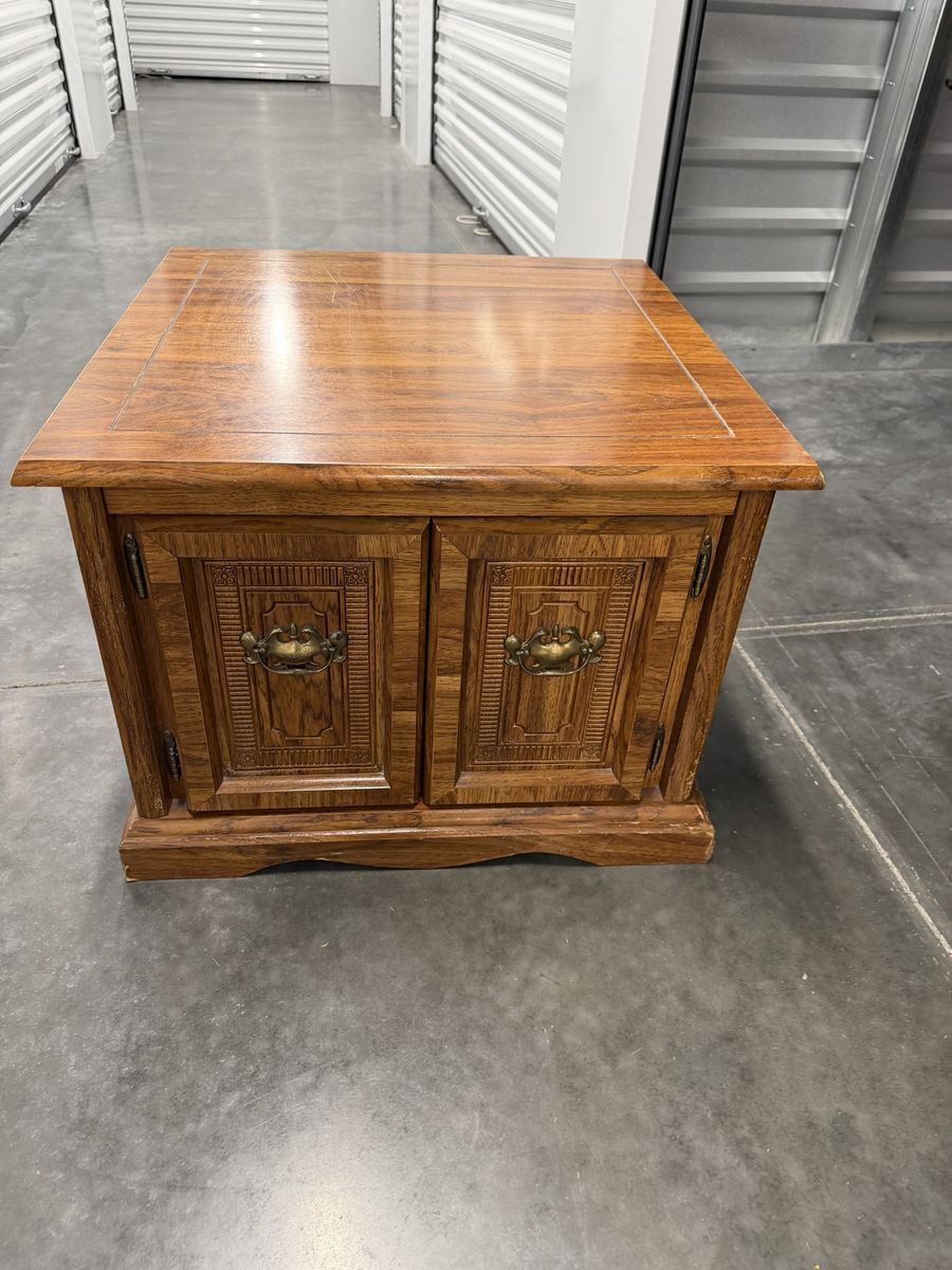 Vintage Wooden End Table with Cabinet- Classic Design, Solid Construction