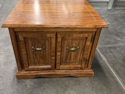 Vintage Wooden End Table with Cabinet- Classic Design, Solid Construction