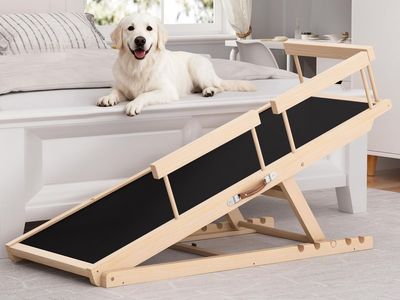 New Dog Ramp for High Bed, Couch, Car, Pet Ramps 55.12" Long Adjustable 19.3"-27.17" Wooden Dog Step