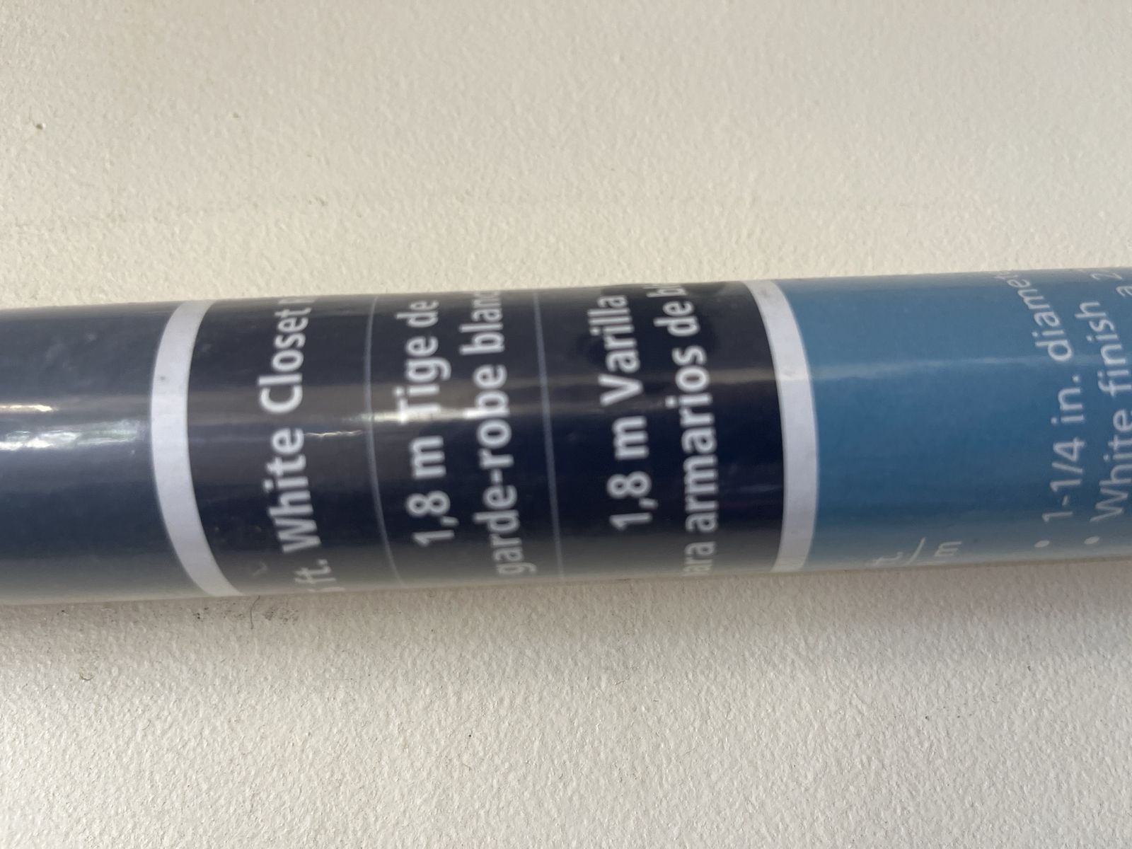 White Closet Rod 6 ft (1.8 m) 1-1/4 in. Diameter