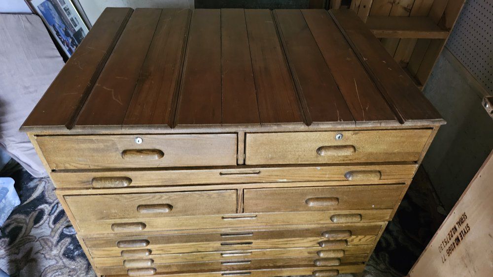 Vintage Hamilton Manufacturing Wooden Blueprint Map Flat File Cabinet