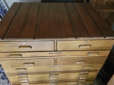 Vintage Hamilton Manufacturing Wooden Blueprint Map Flat File Cabinet