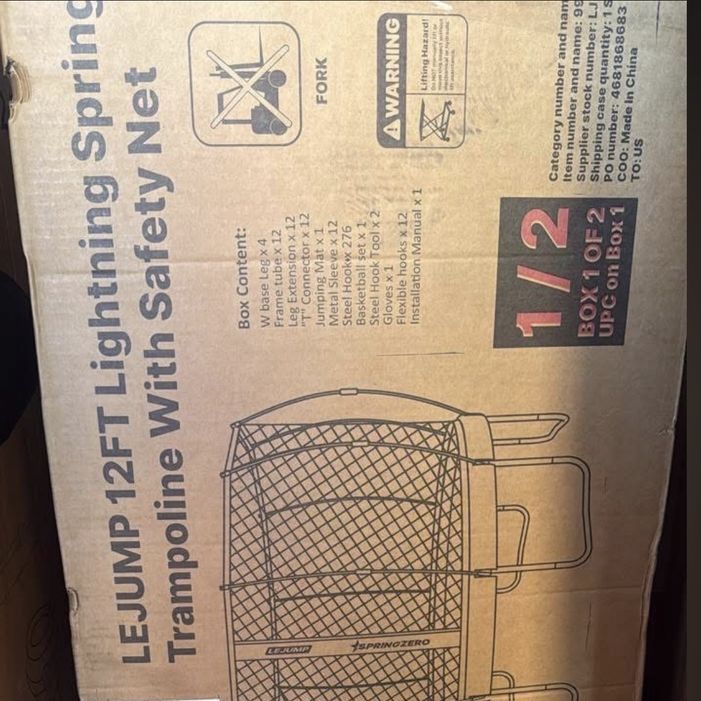 LEJUMP 12FT Lightning Spring Trampoline With Safety Net (BOX 1/2 ONLY)