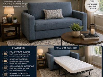 Ashley Cozy Blue Fabric loveseat pull out bed for Living Room or Den