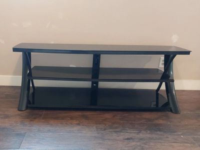 Black Glass 3-Tier TV Stand / Media Console, Modern Style