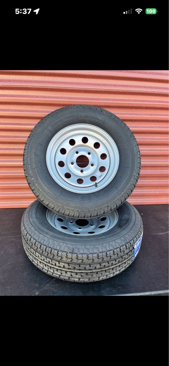 New Set of 2 Winda ST 205/75 R 15 Trailer Tires Mounted on New Silver Mod Wheels 8 Ply D Load 5 on 5 Lug Pattern
