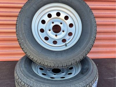New Set of 2 Winda ST 205/75 R 15 Trailer Tires Mounted on New Silver Mod Wheels 8 Ply D Load 5 on 5 Lug Pattern