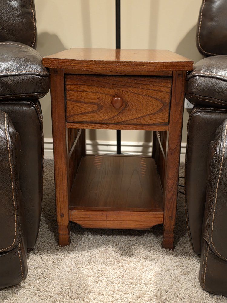 Vintage Wooden End Table with Storage Drawer and Spindle Side Accents