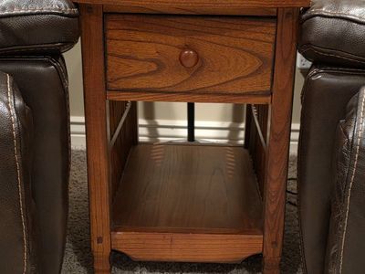 Vintage Wooden End Table with Storage Drawer and Spindle Side Accents