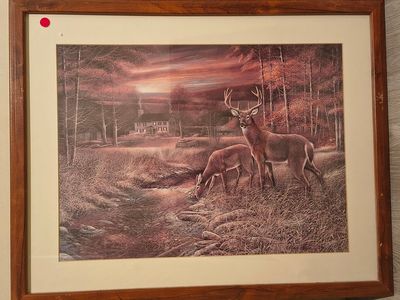 Framed Wildlife Deer Print Artwork with Wooden Frame
