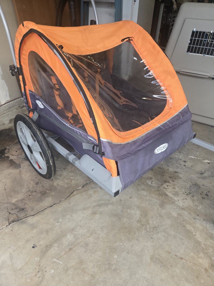 InStep Safari Swivel Wheel Double Bike Trailer Stroller - Orange/Grey - UsedGood