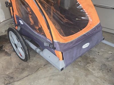 InStep Safari Swivel Wheel Double Bike Trailer Stroller - Orange/Grey - UsedGood