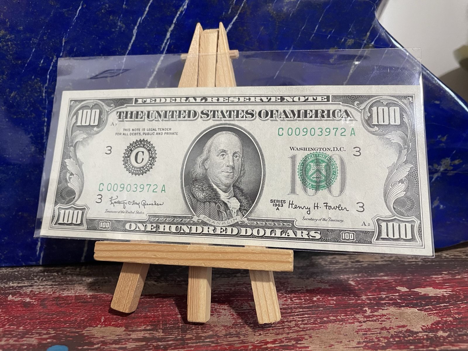 1963 $100 mint with stamp error