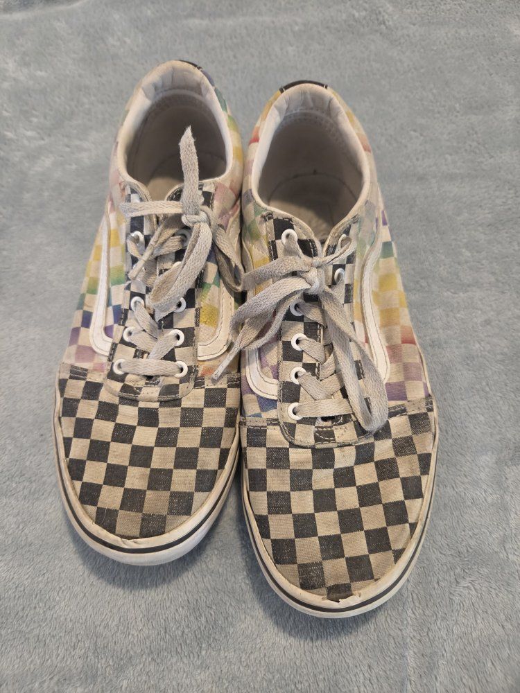 Vans Old Skool Multi-Color Rainbow Checkerboard Skate Shoes Women's Size 6