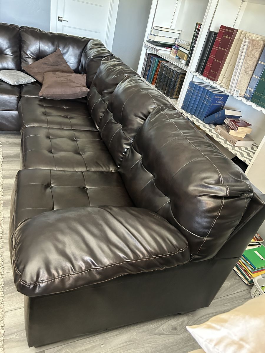 Dark Brown Faux Leather Couch