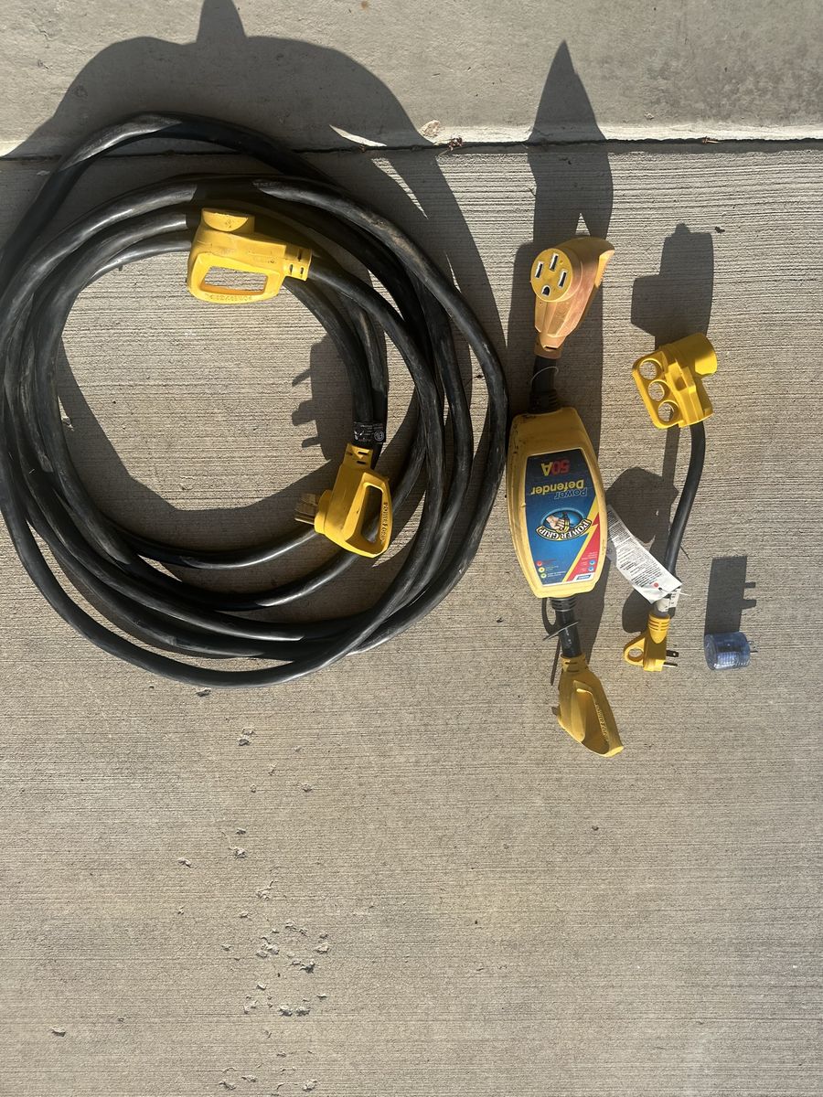 Camco Power Grip Power Defender 50A RV Surge Protector & 25ft 50 Amp Extension Cord