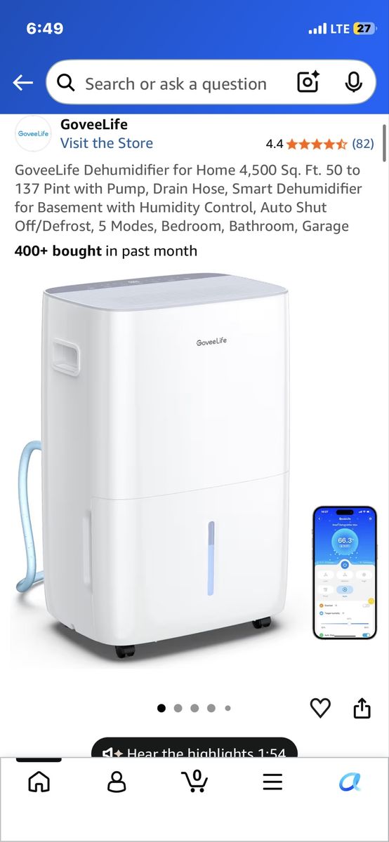 Goveelife dehumidifier with pump and drained hose BRAND NEW UNOPENED IN BOX.