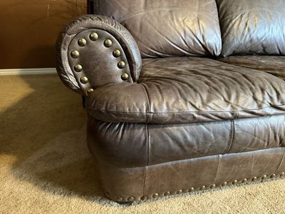 Leather Couch Sofa 3 Seat With Bronze Nailheads