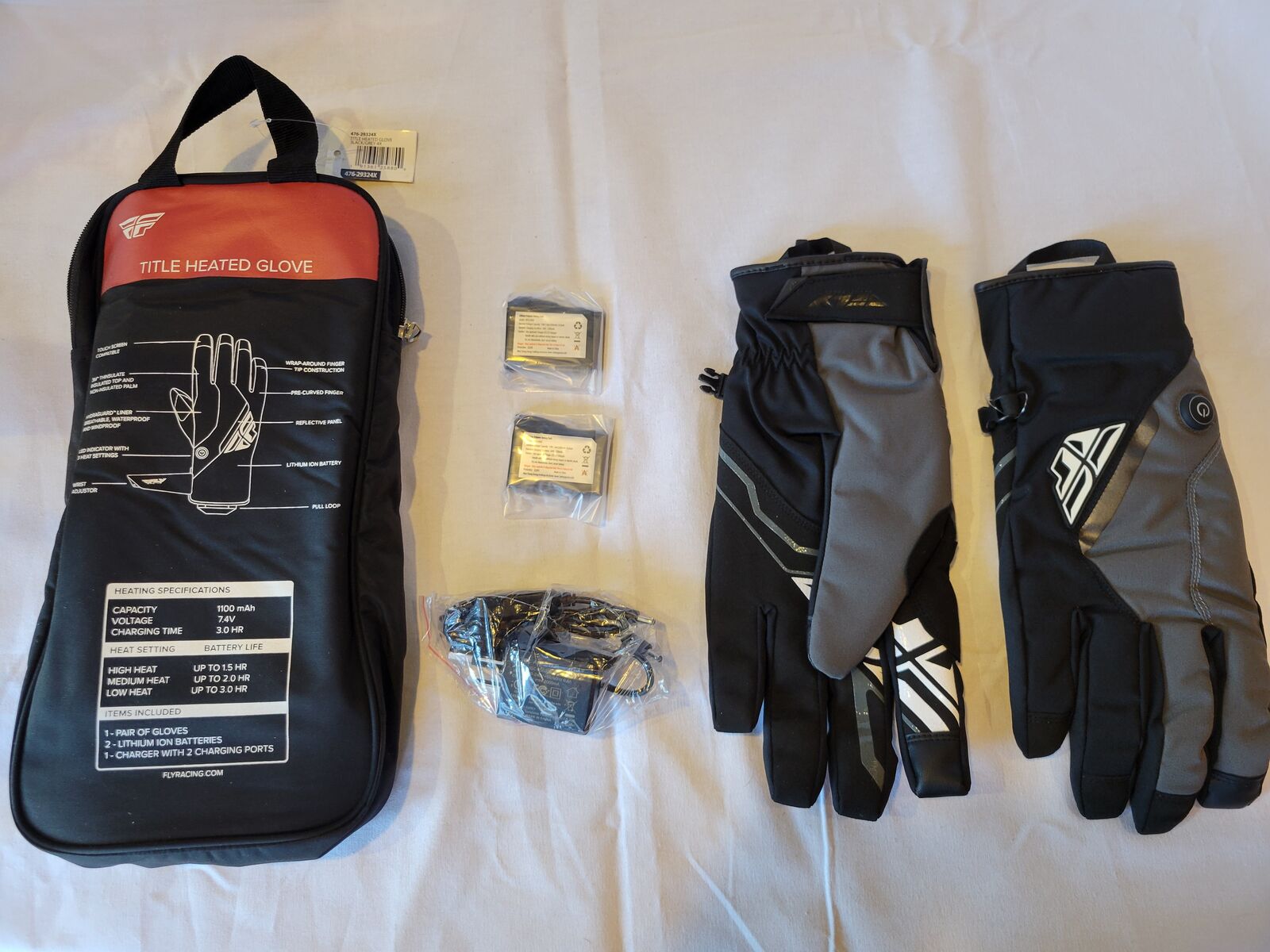 Size 4XL Fly Heated Snowmobile Gloves (Grey)