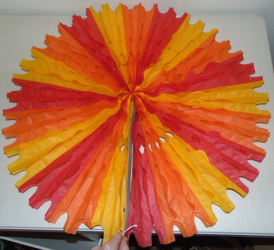 9 Vintage 25" Yellow, Orange & Red Round Tissue Paper Hanging Thanksgiving Fall