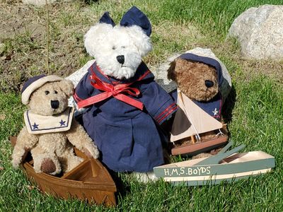 Three Nautical Boyd's Bears with wooden boats