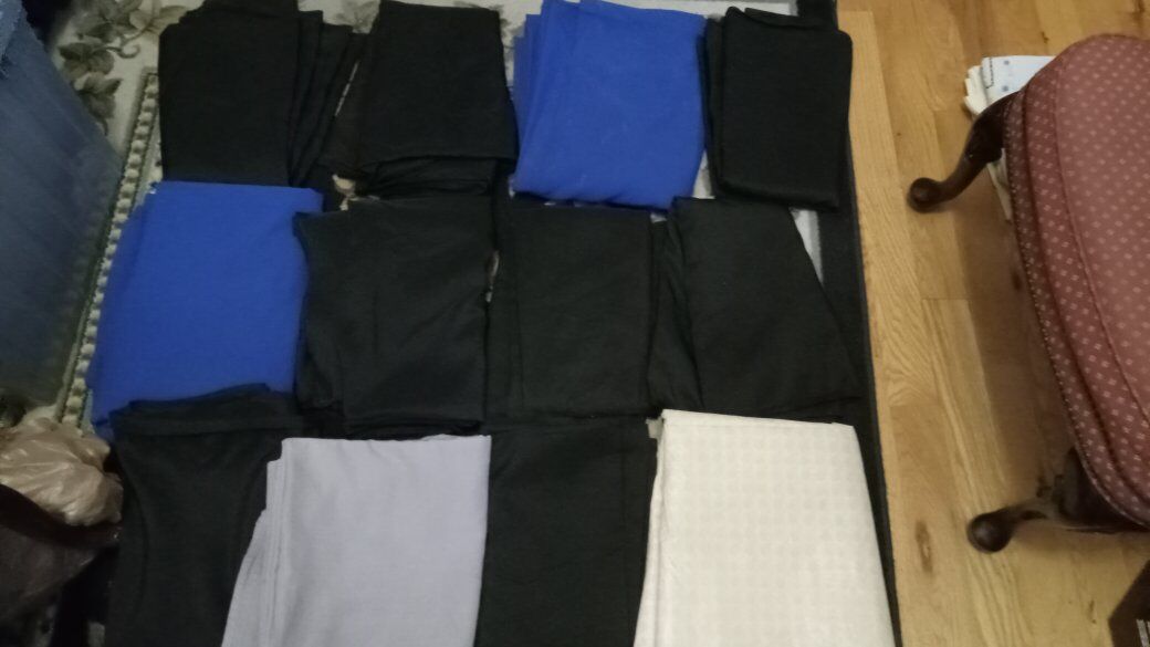 A Bunch of Banquet Tablecloths Black, Blue, Grey,