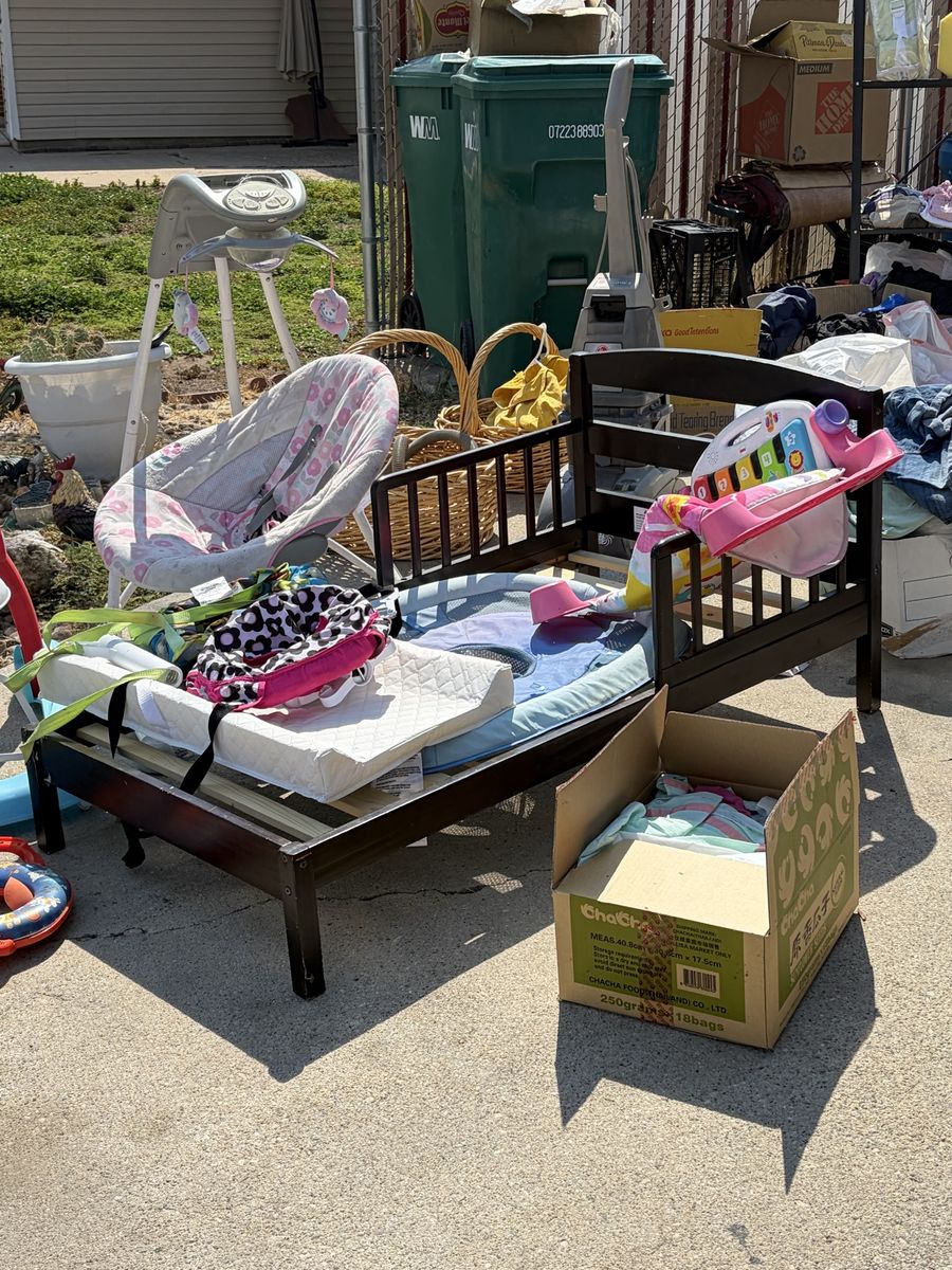 Multi-Item Yard Sale - Toddler Bed, Baby Gear, Clothing & Household Items.   2145 w 5025 s Roy ut