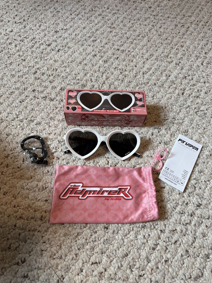 New Pit Viper The Admirer Heart-Shaped Sunglasses White with Original Box and Pouch