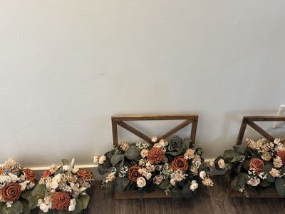 Rustic Farmhouse Wood Flower Arrangement with Greenery - Set of 4 Decor Pieces