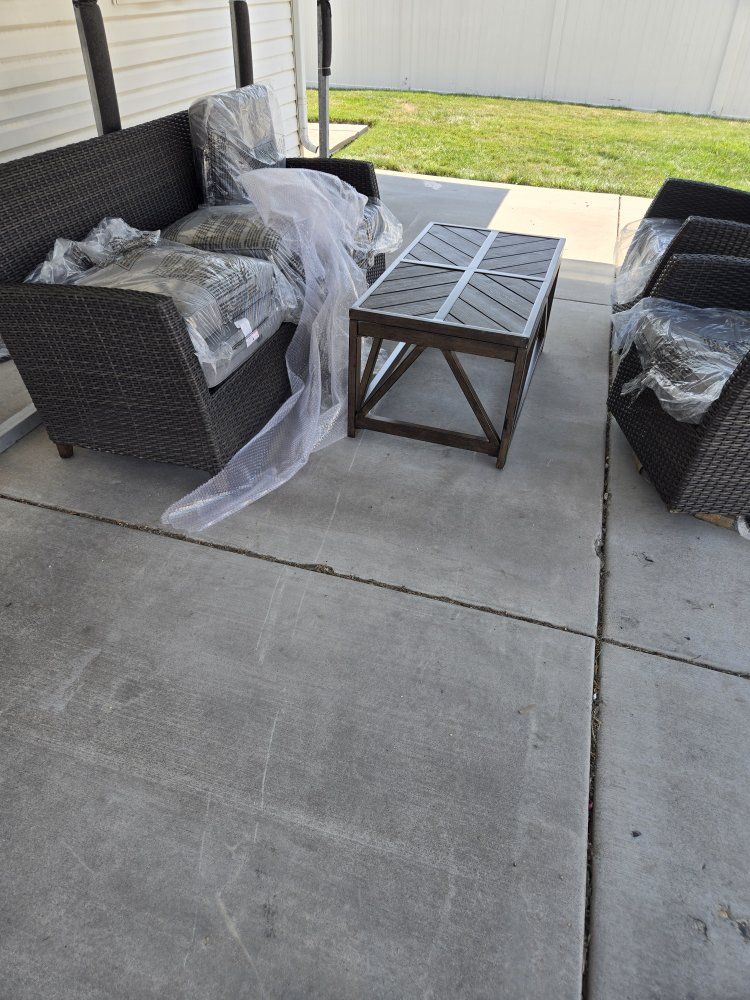 Member marks 4 pieces Outdoor Wicker Patio Furniture Set with Sofa, Armchairs, and Coffee Table