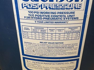 Jackson Posi-Pressure Tank & Sears Centrifugal Pump - 100 PSI Hydro-Pneumatic System