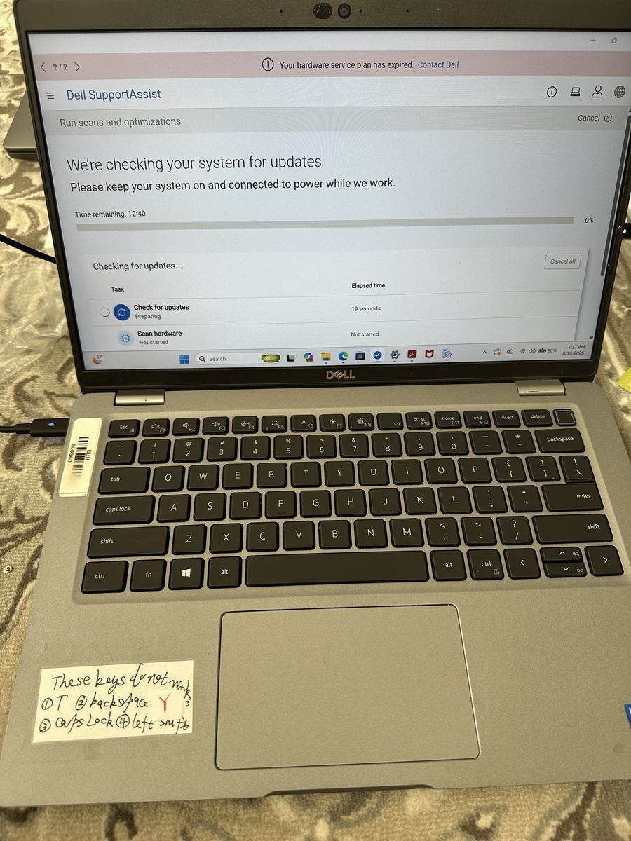 Dell Touch Laptop i7 Core 11th Gen 16 GB RAM Keyboard Issue