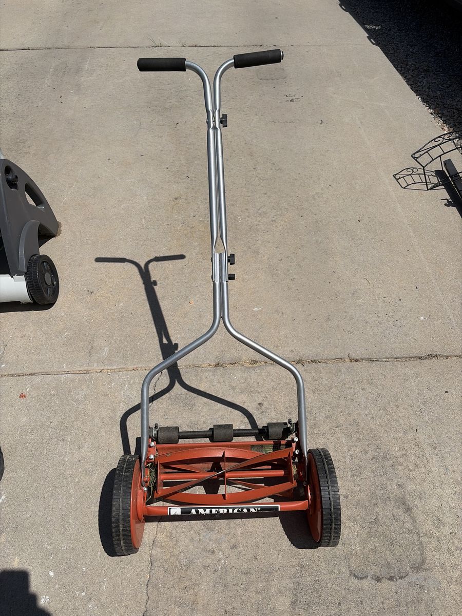 American 14-inch Reel Lawn Mower - Manual Push, Red/Silver, Good Condition