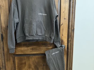 Lonely Ghost Grey Cotton Sweat Set - Hoodie & Sweatpants, Size XL top size S bottom