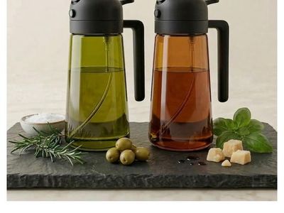 Glass Oil Sprayer & Dispenser Bottles, 2 Pack - Amber & Green