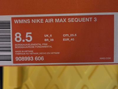 WMNS Nike Air Max Sequent 3 Bordeaux Elemental Pink Running Shoes - Size 8.5
