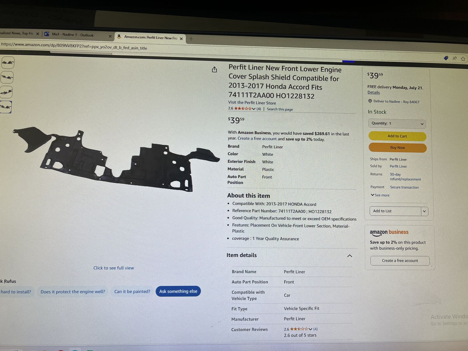 Honda Lower Engine Cover Splash Shield