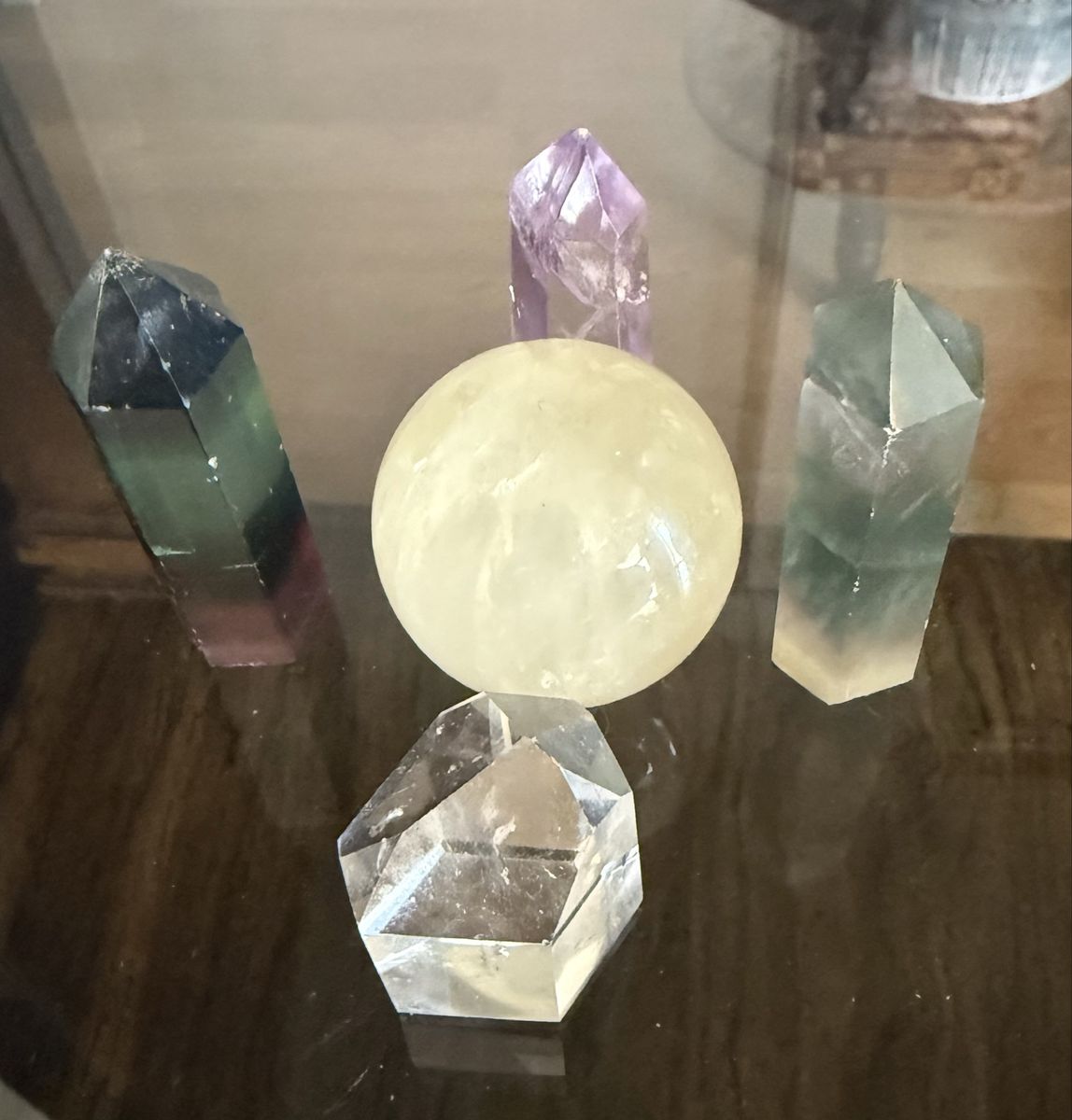 Polished eggs, round, and crystals 
