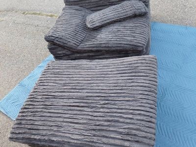 Gray Corduroy Accent Chair and Ottoman Set