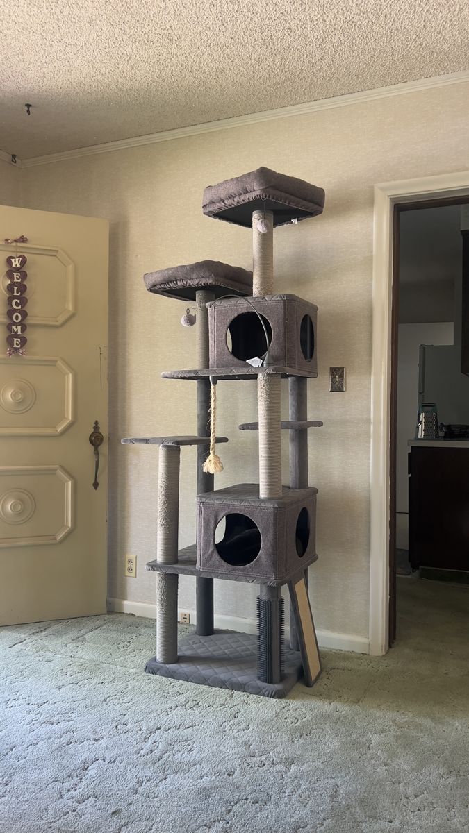 Multi-Level Cat Tree Condo w/ Scratching Posts & Ramps - Grey