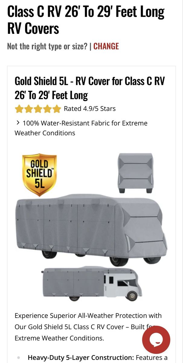 RV Cover Class C 26’ to 29’