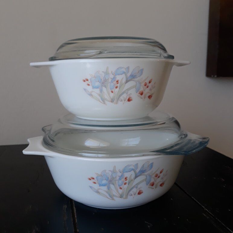 Pyrex England Blue Irus Casserole Dishes