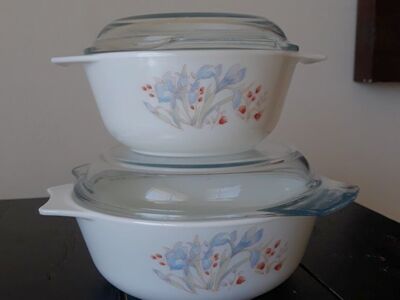 Pyrex England Blue Irus Casserole Dishes