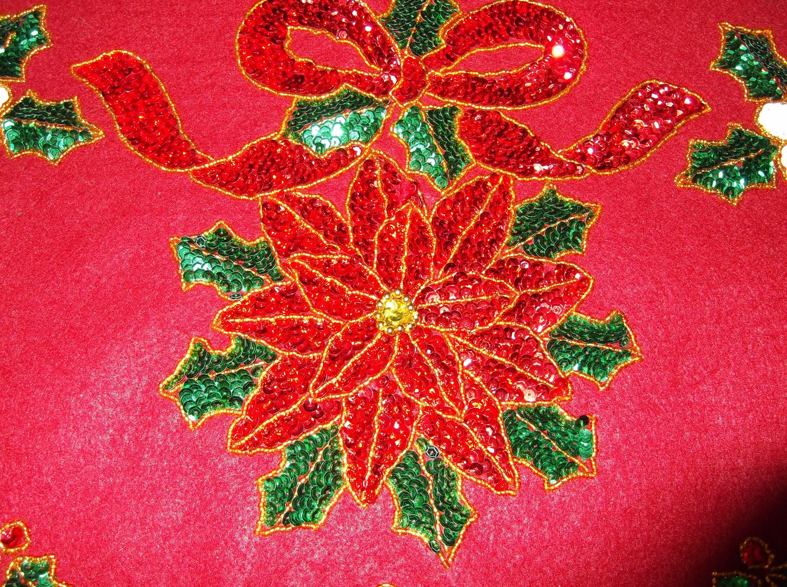 Glitzy Poinsettia felt Christmas tree skirt