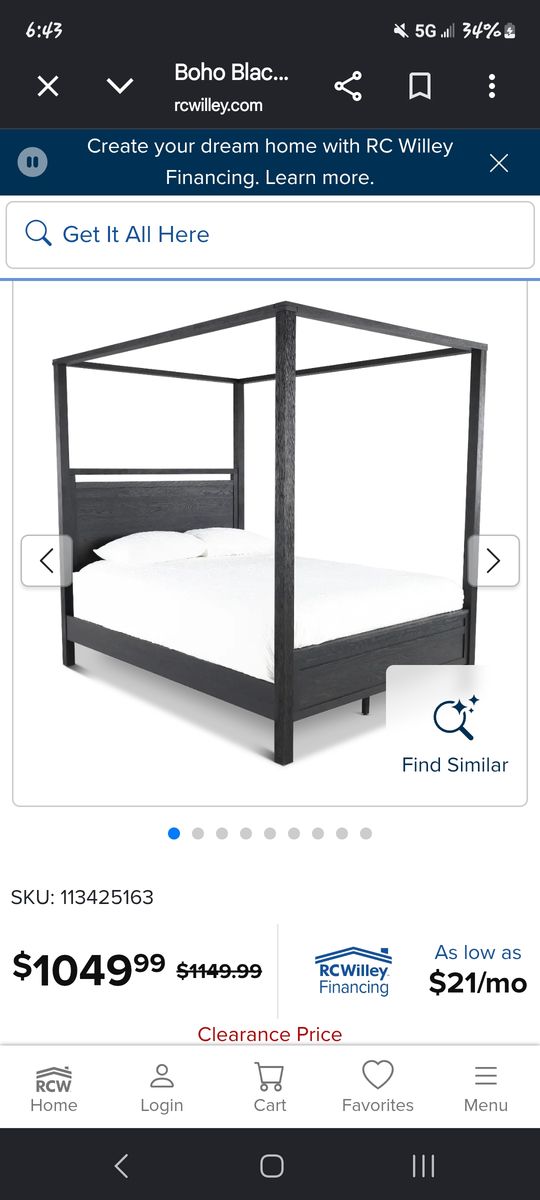 Light Grey real wood King Canopy bed